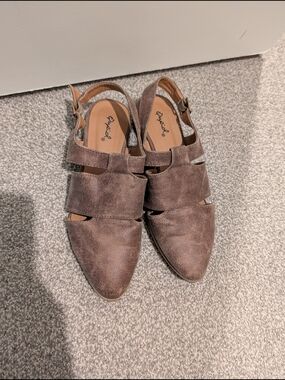 Qupid Taupe Brown Pointed Toe Cutout Slingback Flats